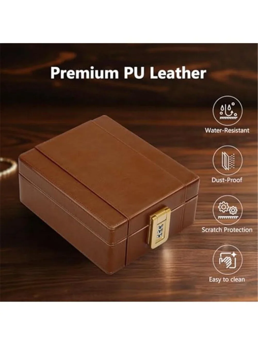 Watch Box, 4 Watch Travel Case with Combination Lock - PU Leather